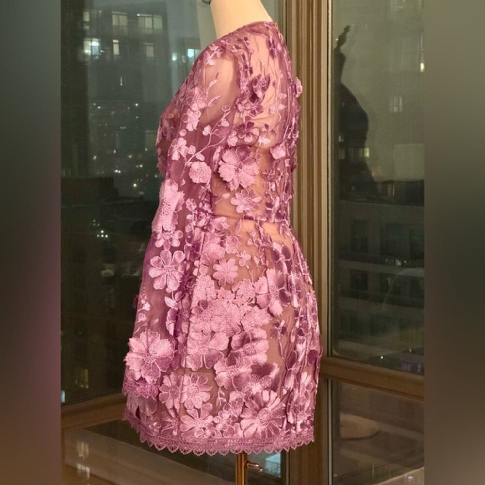 🆕 BRONX & BANCO 🧿 NWOT Bouquet Maraya Long Sleeve Mini Dress, Lilac Sz M US 6 - Picture 5 of 16
